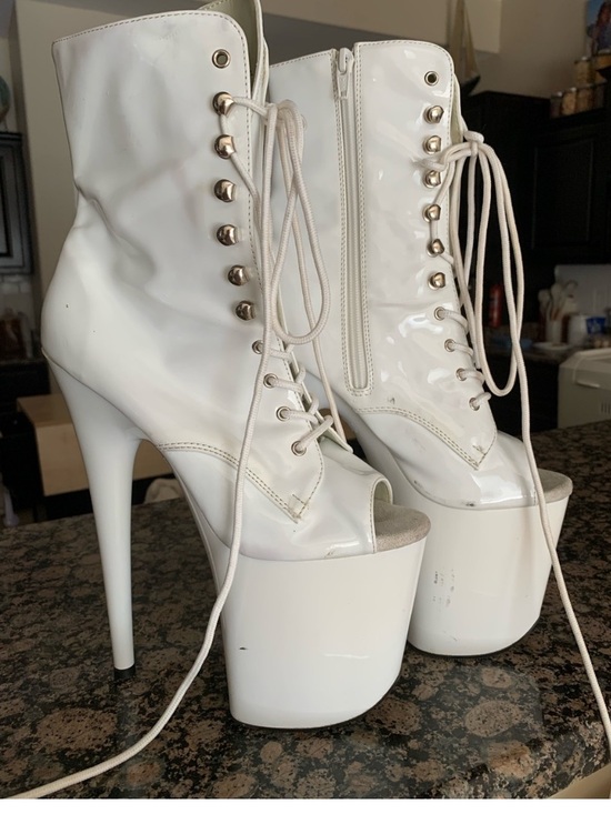 Pleaser Shoes - 🤍Pleaser Flamingo 1021 tie/zip up Platform Stripper/Dancer open-toed white Boots
